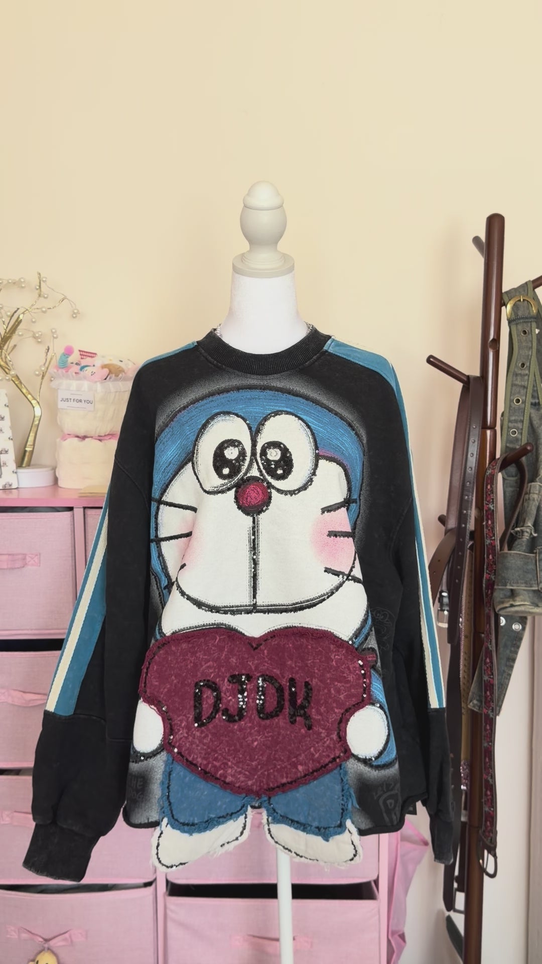 Cartoon Heart Patchwork Oversized Sweatshirt