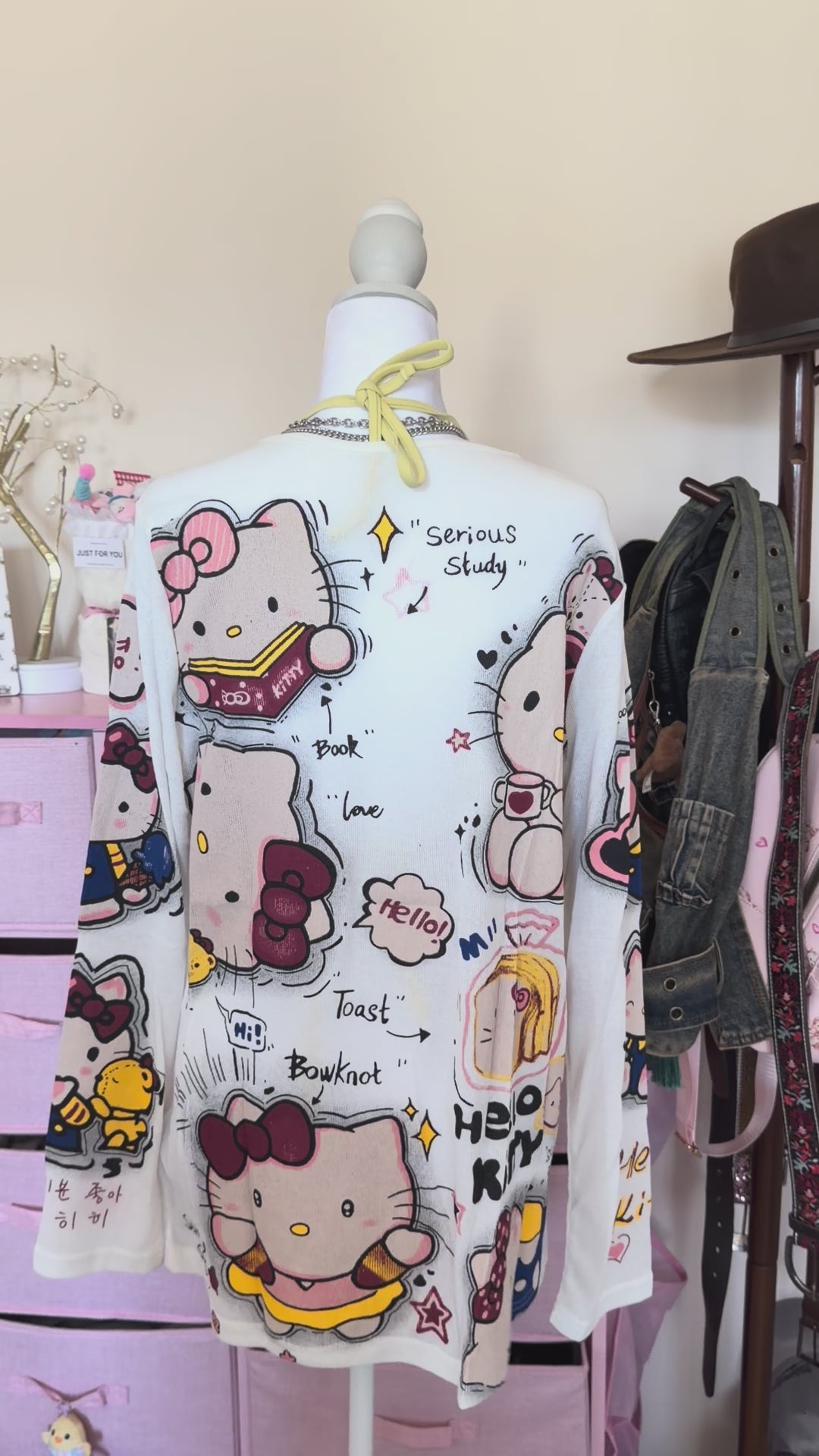 Kawaii Kitty Graphic Sheer Knit Long Sleeve Top | Y2K Harajuku Style
