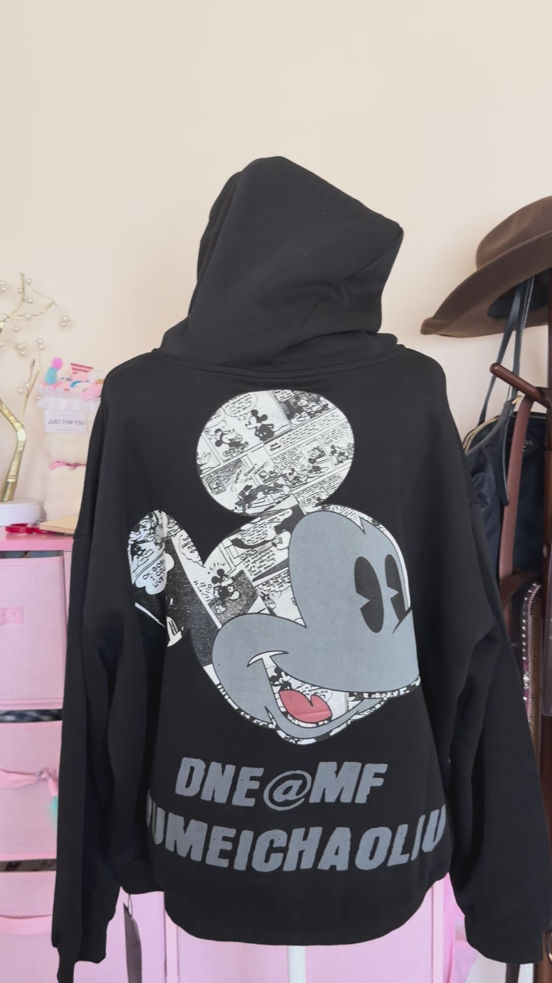 Black Rhinestone Cartoon Graphic Hoodie | Y2K Oversized Comic Sweatshirt