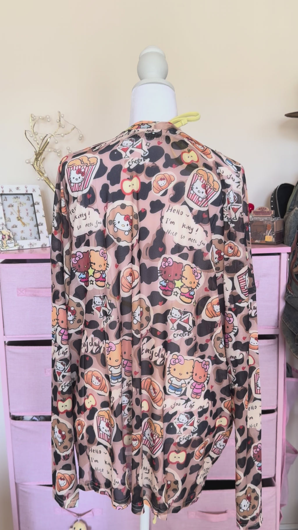 Leopard Kitty Graphic Mesh Long Sleeve Top | Y2K Harajuku Cute Punk