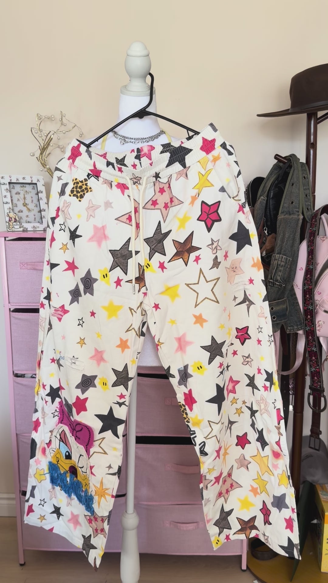 Y2K Star Print Wide Leg Pants | Cream