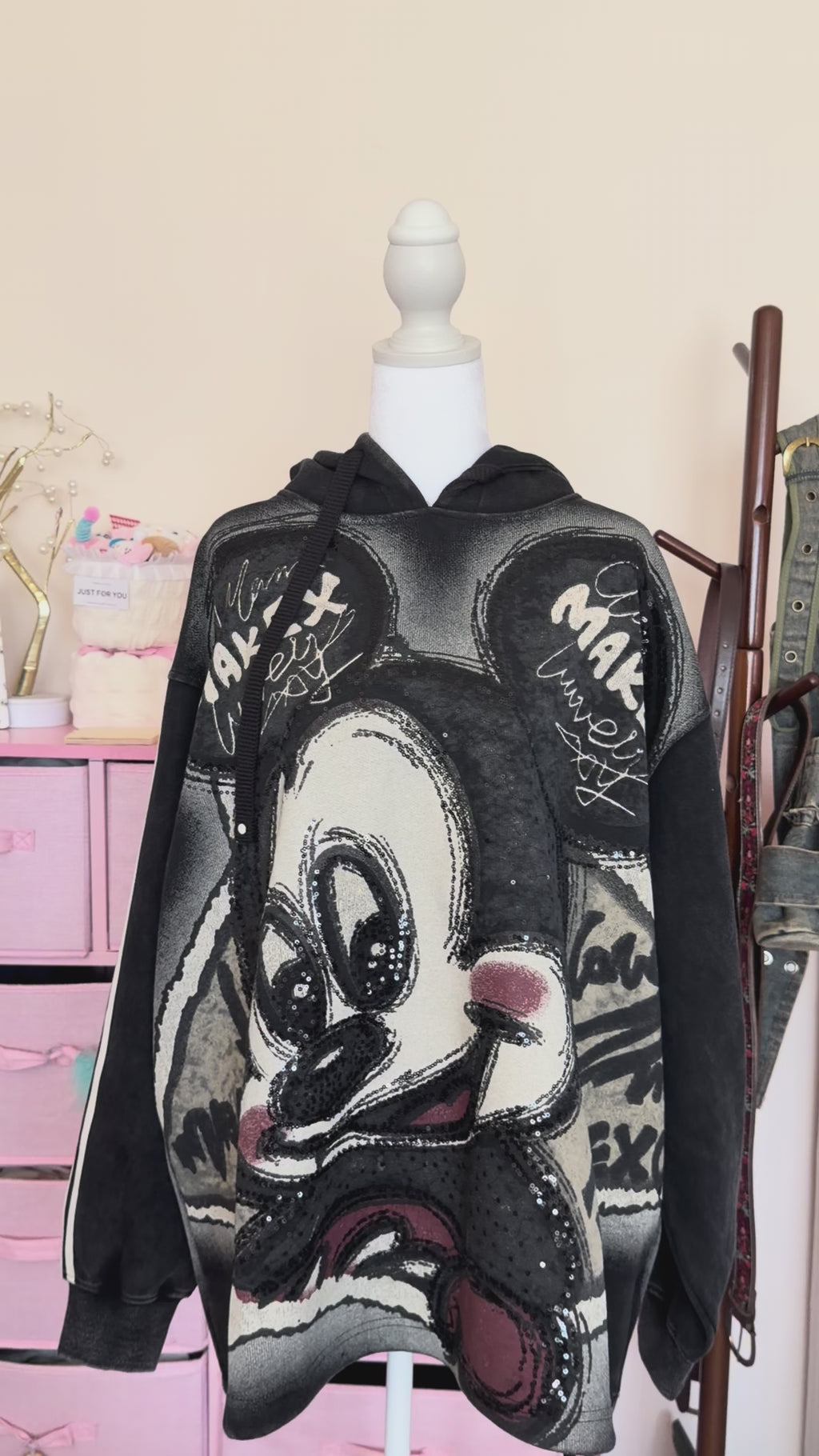 Vintage Cartoon Rhinestone Oversized Hoodie