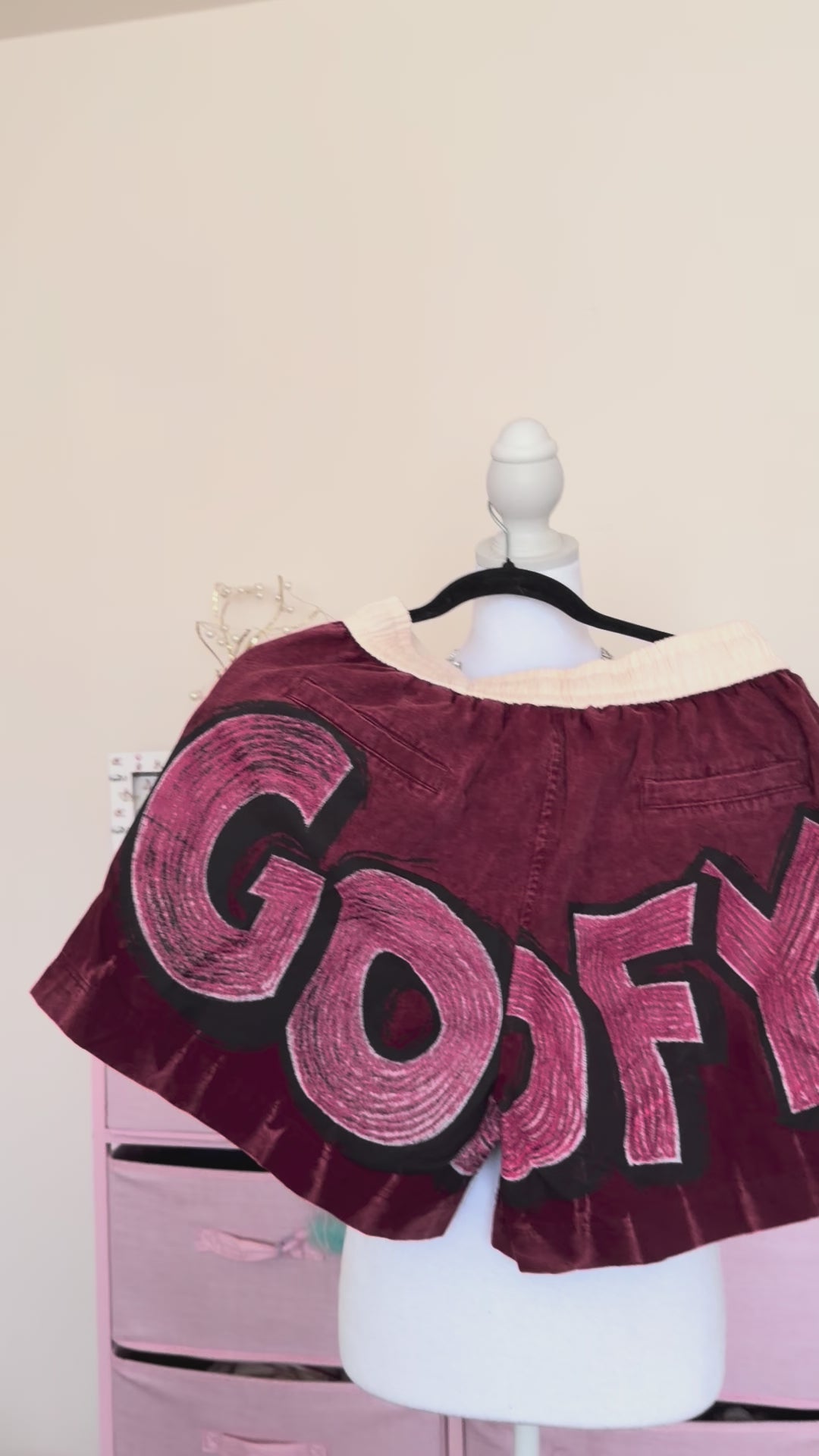 Burgundy Sequin Cartoon Patchwork Shorts