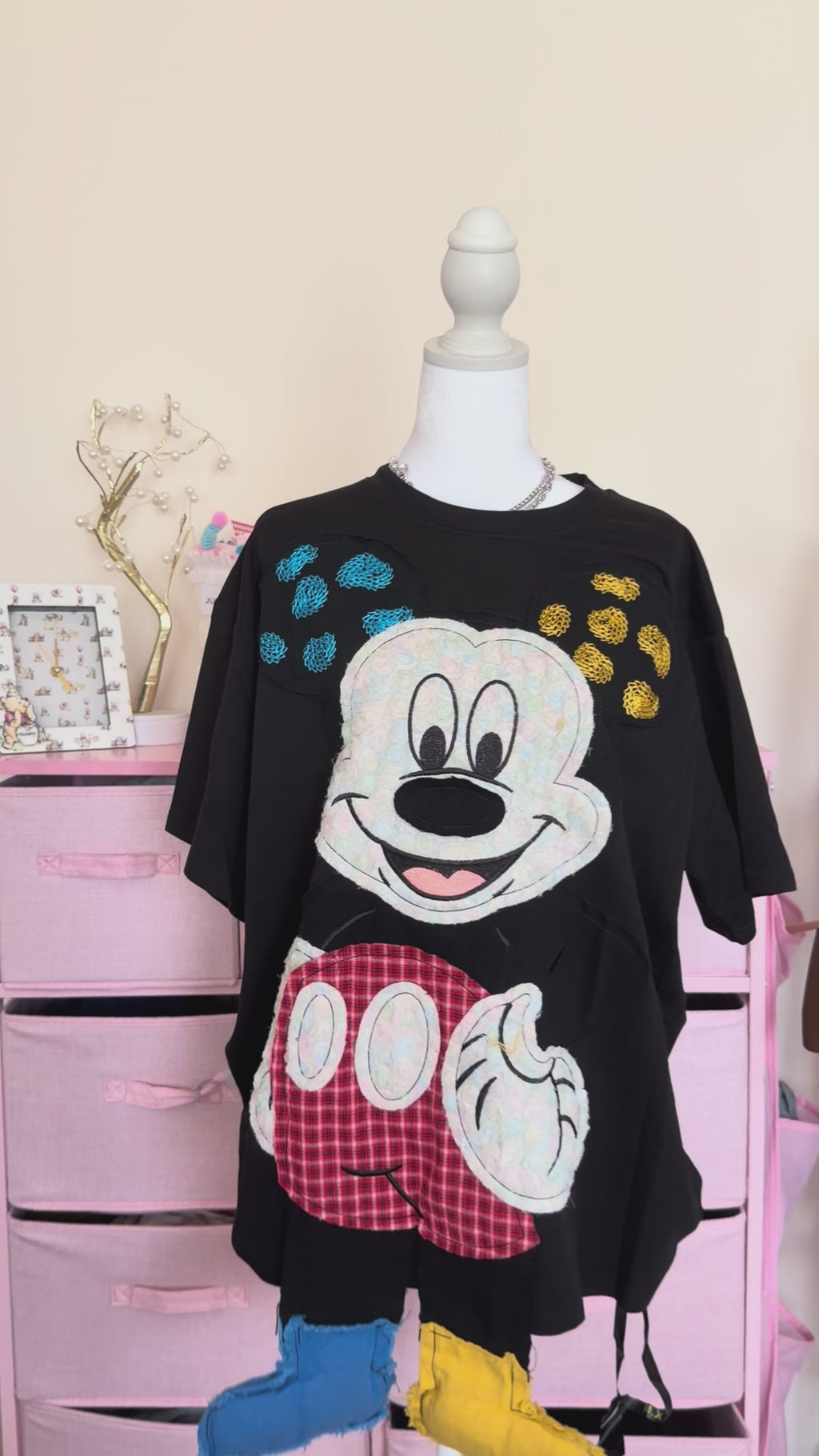 Sequin Ear Cartoon Patchwork Oversized Tee