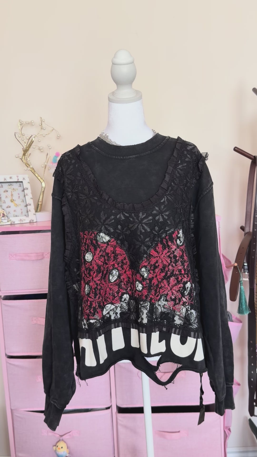 Vintage Lace Layered Distressed Sweatshirt