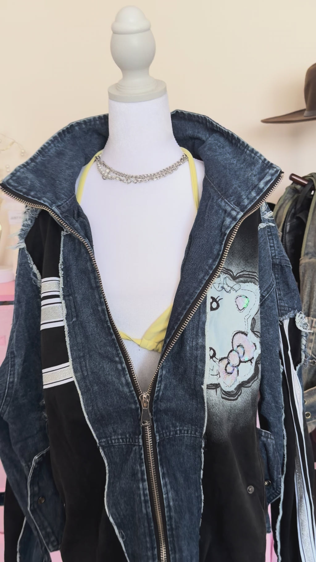 Patchwork Denim Zip-Up Jacket | Distressed Streetwear Oversized Outerwear