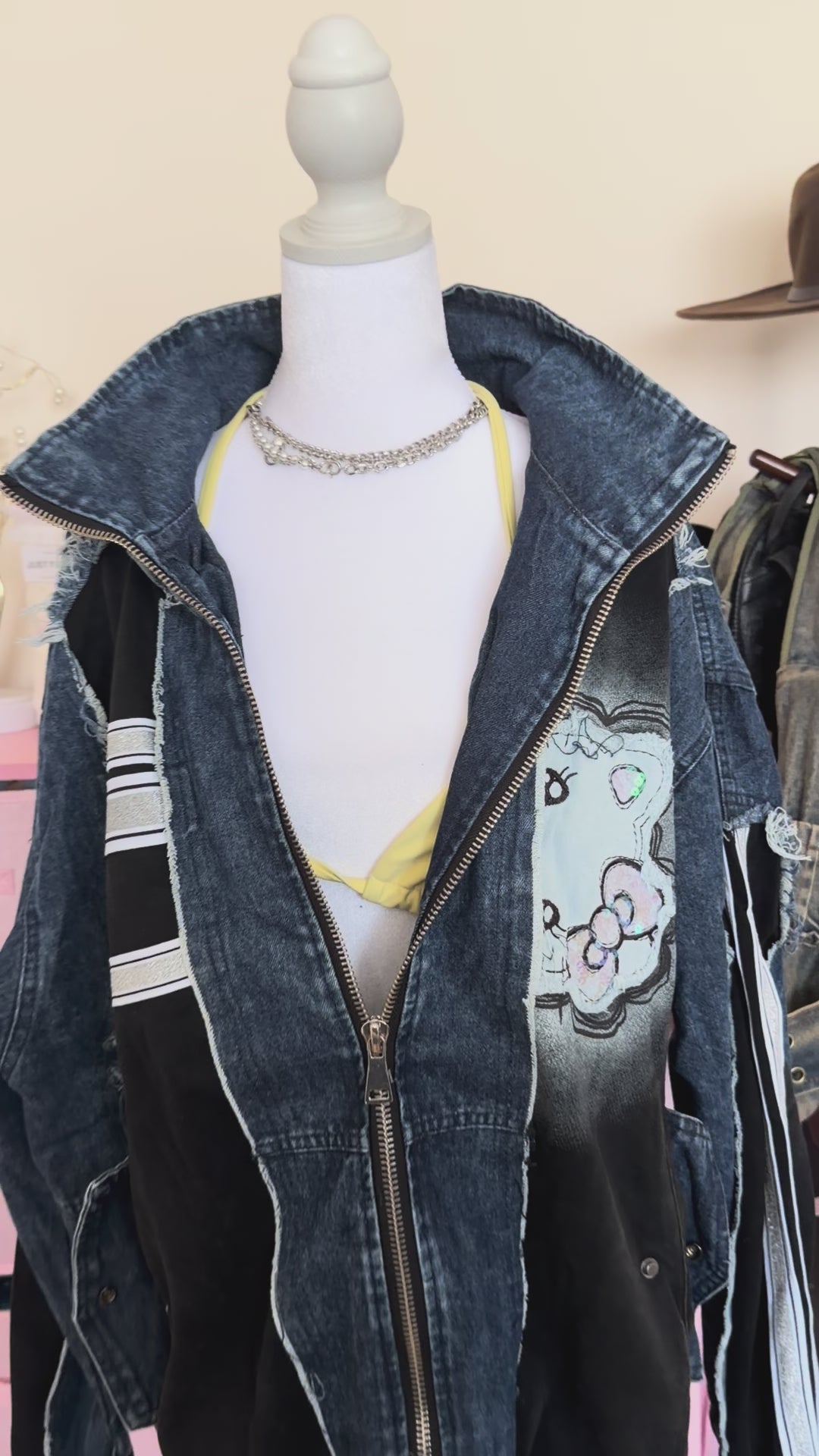 Patchwork Denim Zip-Up Jacket | Distressed Streetwear Oversized Outerwear