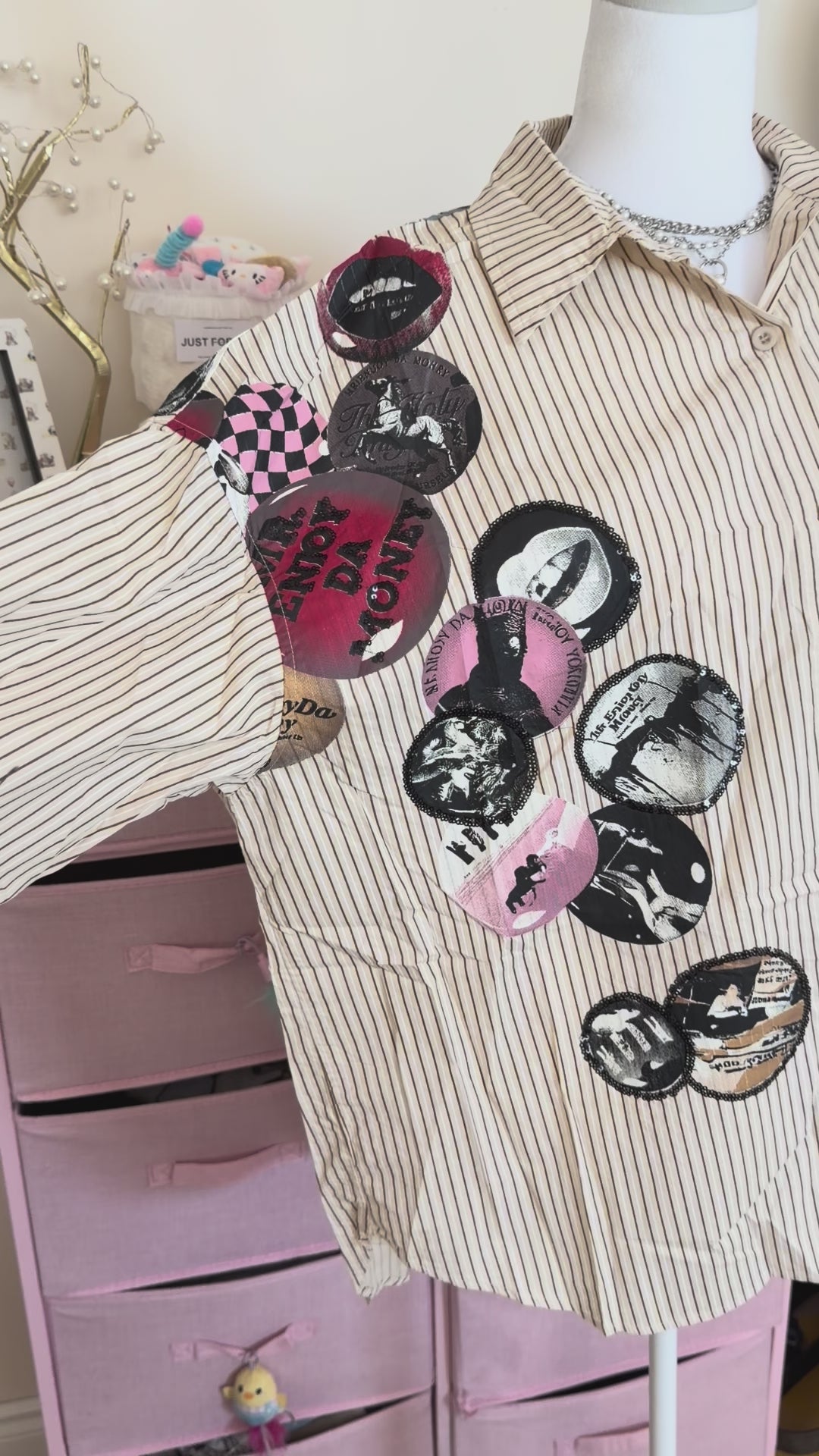 Vintage Washed Striped Graphic Oversized Shirt