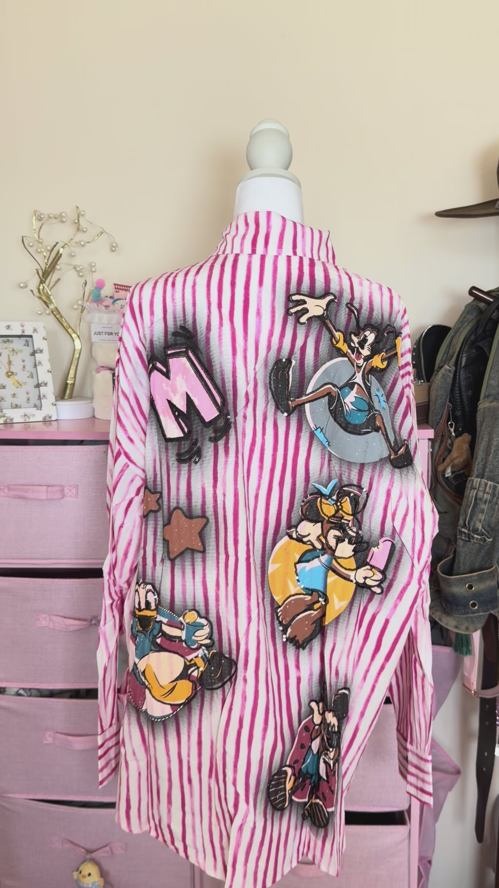 Pink Kawaii Striped Button-Up Shirt