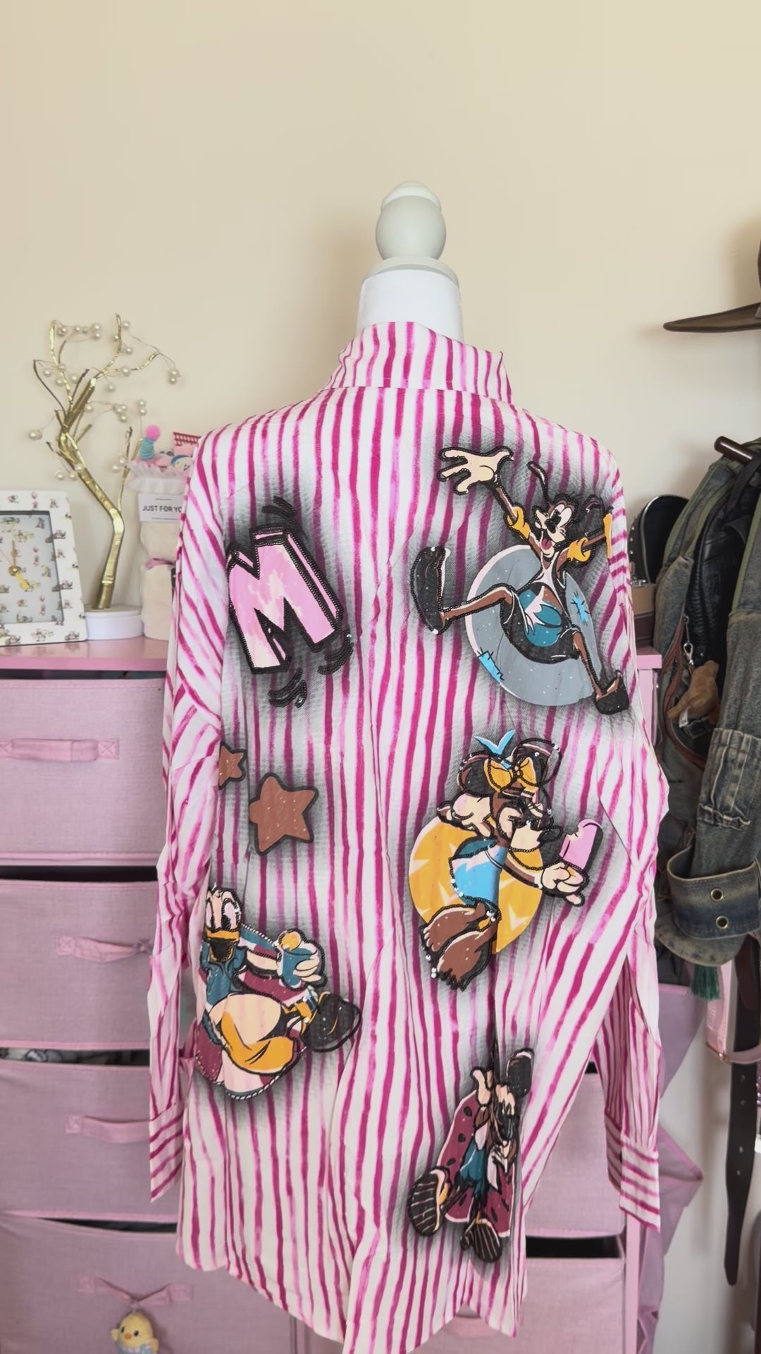 Pink Kawaii Striped Button-Up Shirt