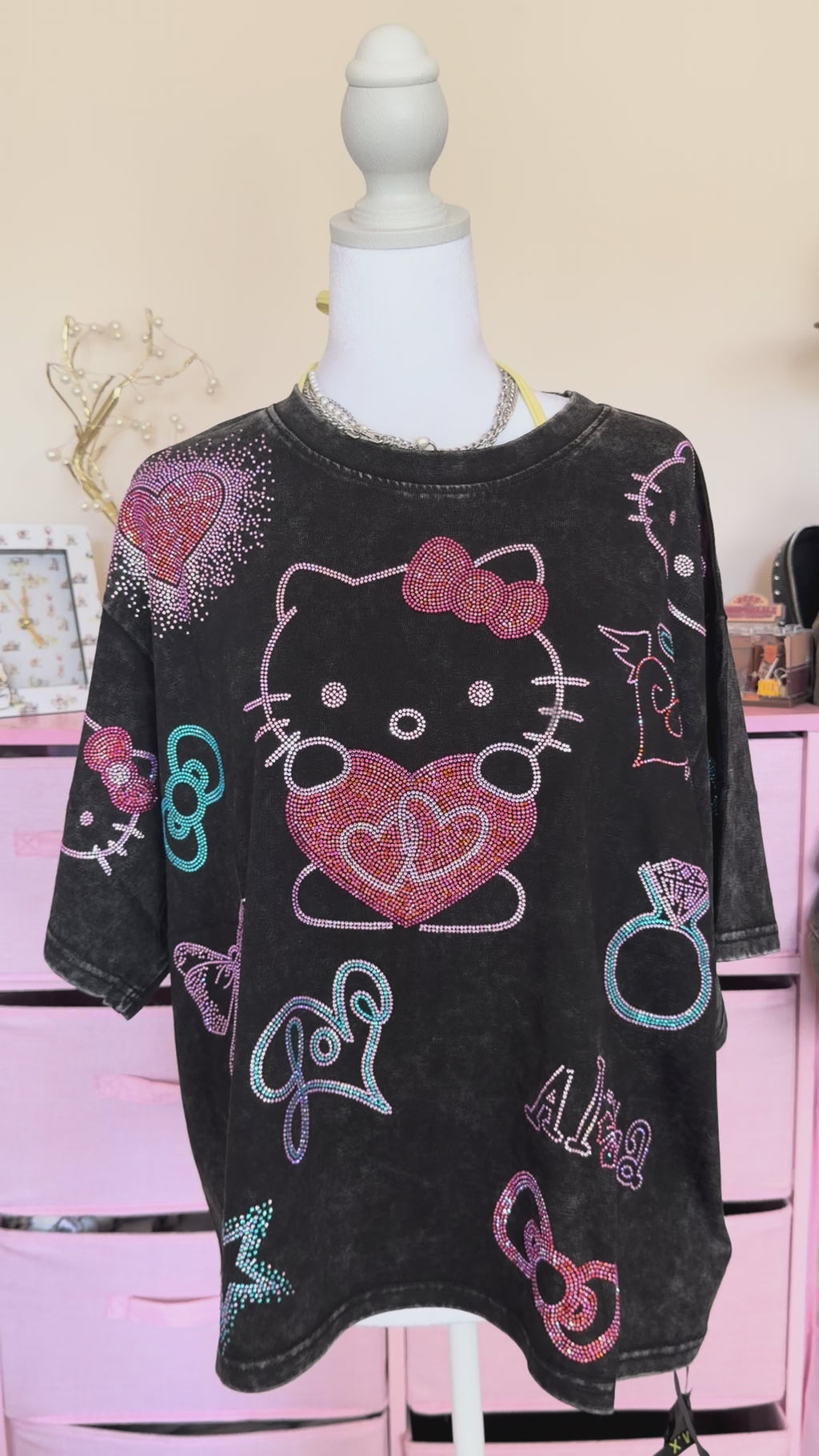 Y2K Rhinestone Graphic Oversized T-Shirt | Black