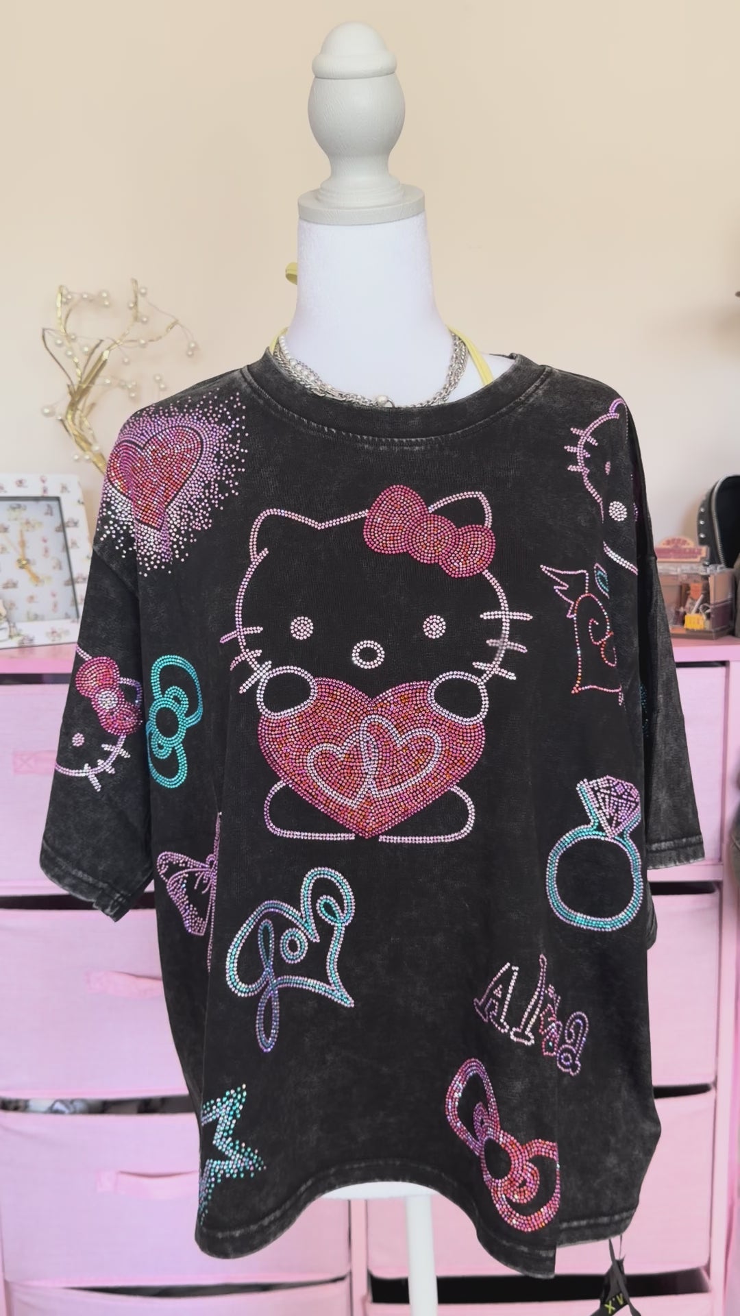Y2K Rhinestone Graphic Oversized T-Shirt | Black