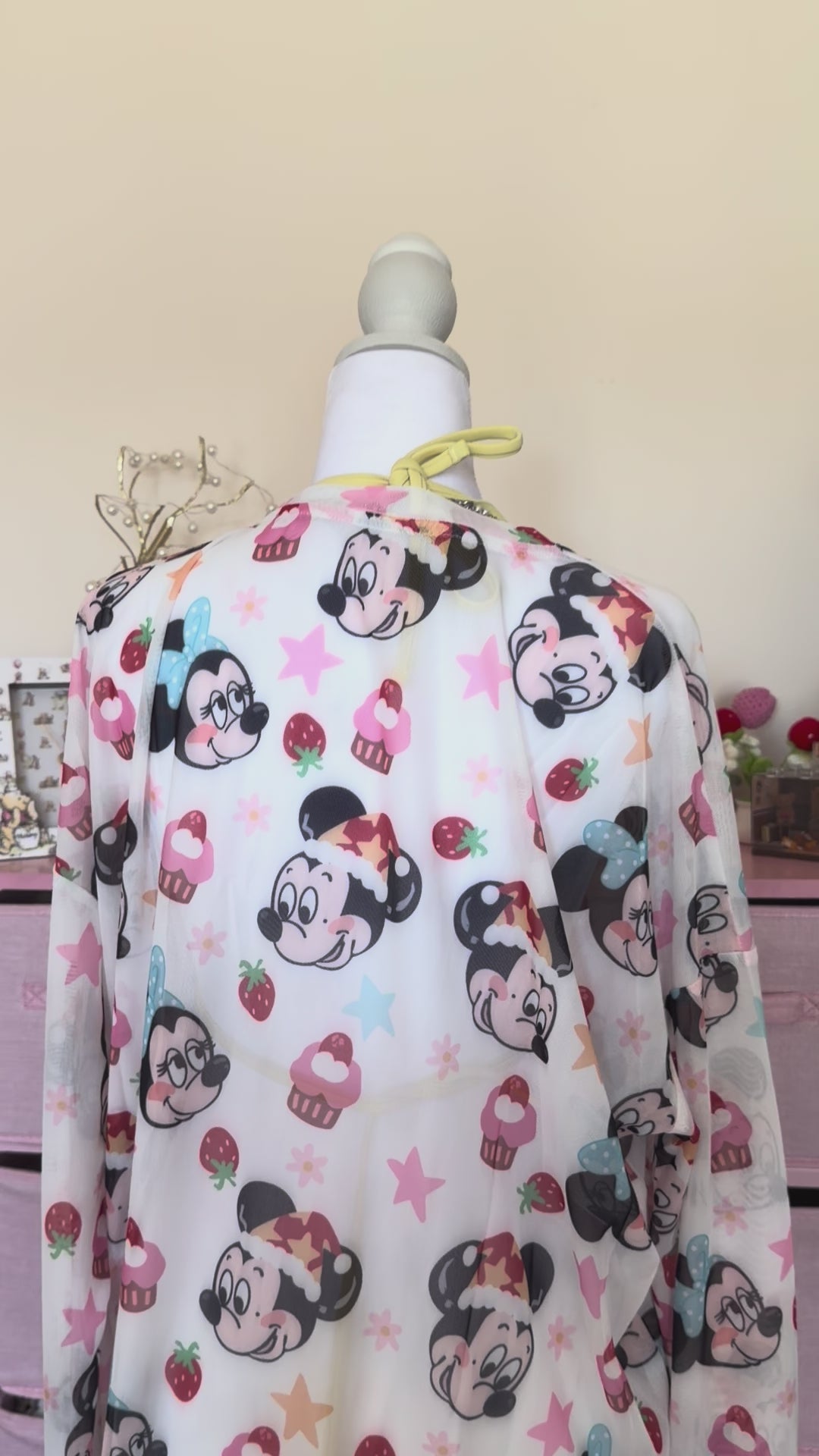 Cute Cartoon Print Sheer Long Sleeve Top | Y2K Kawaii Harajuku