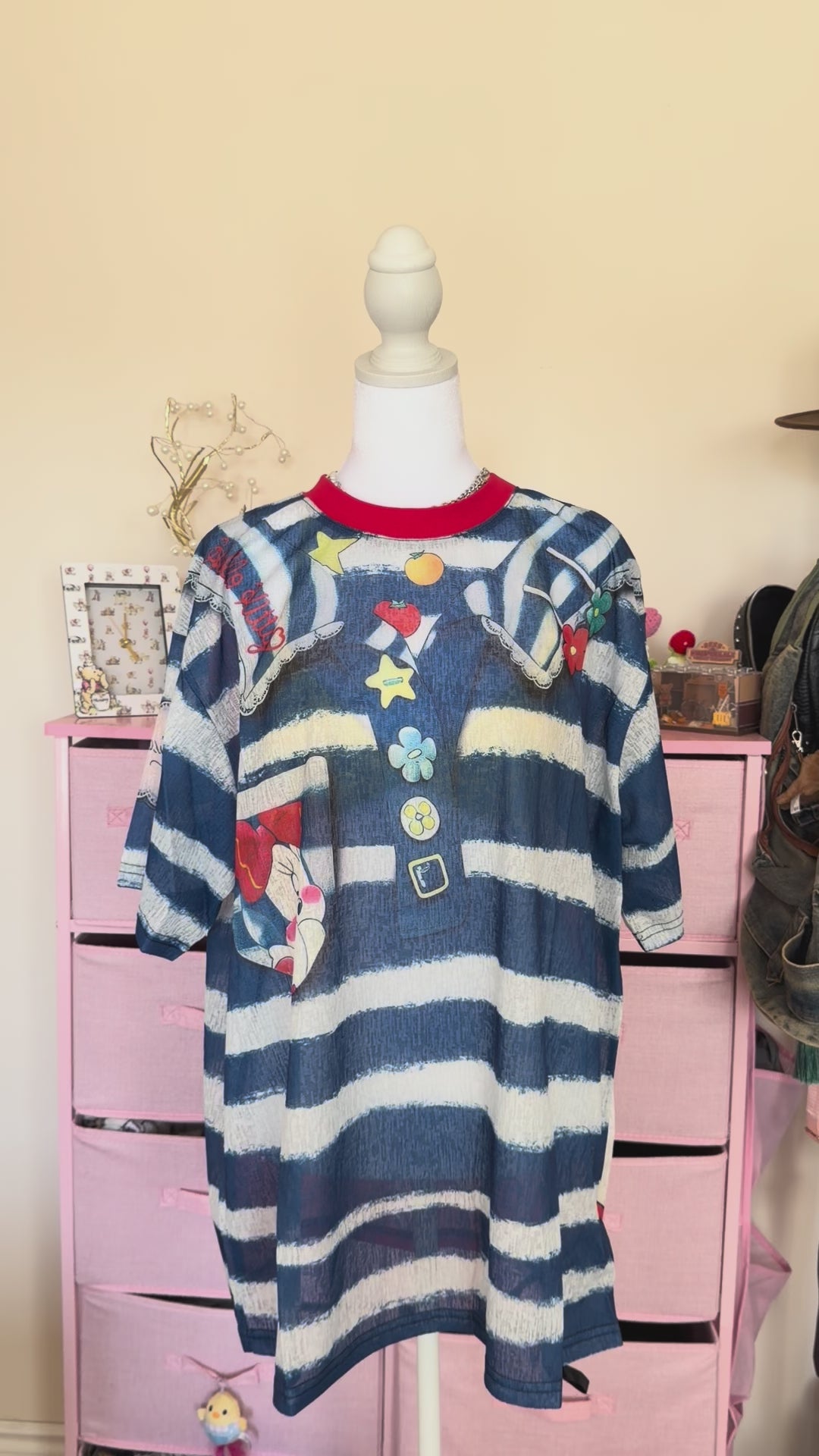 Vintage Sailor Collar Patchwork Striped T-Shirt – Blue