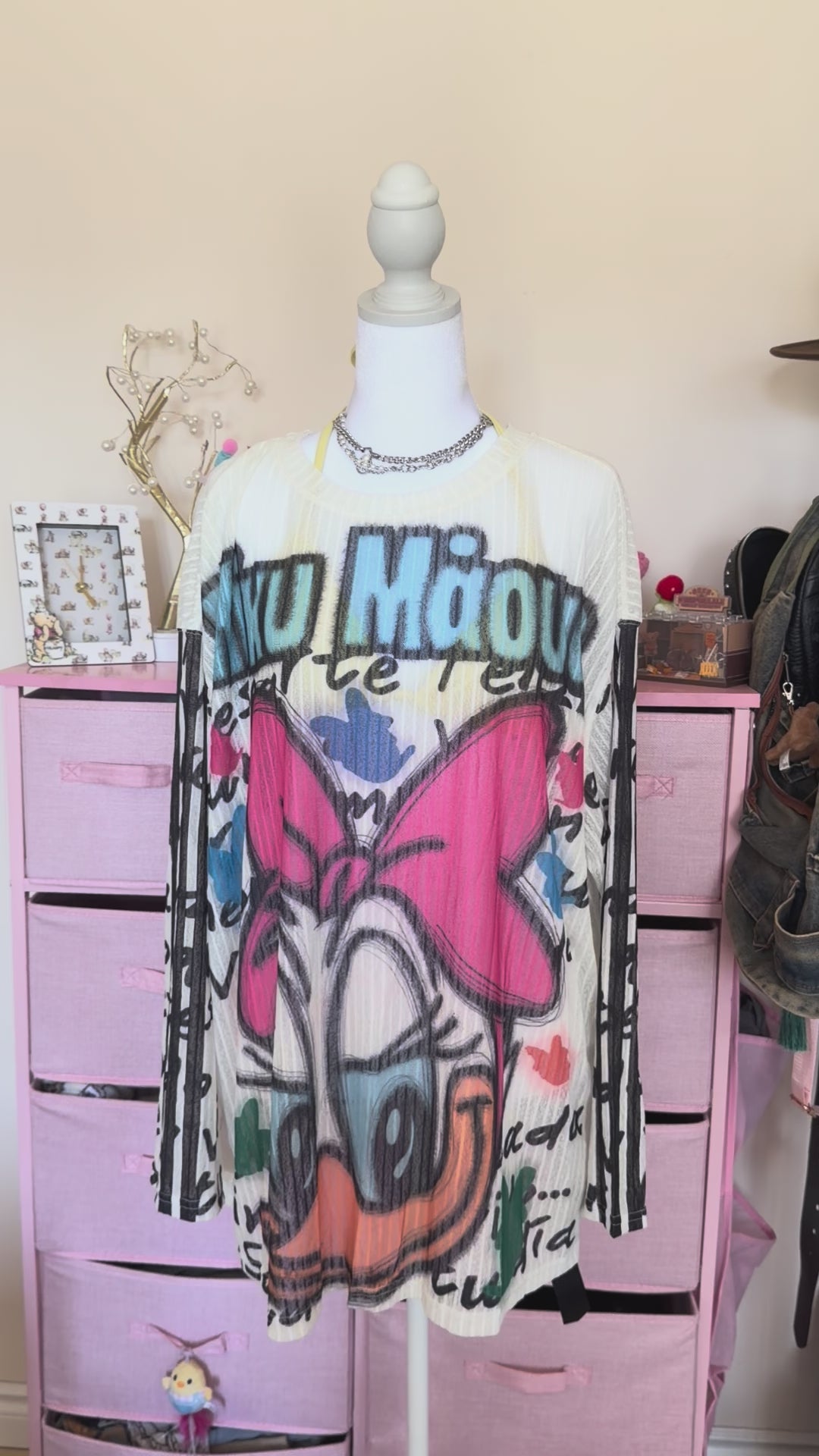 Mickey Mouse Graphic Sheer Knit Long Sleeve Top | Y2K Harajuku Cute Punk