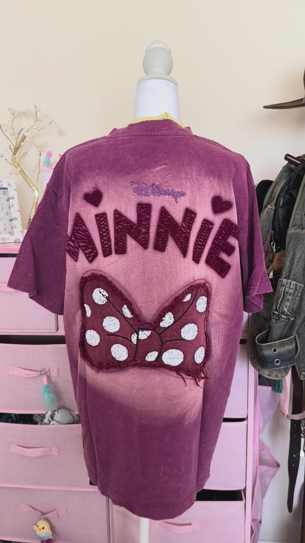 3D Patchwork Acid Wash Oversized T-Shirt – Berry Pink
