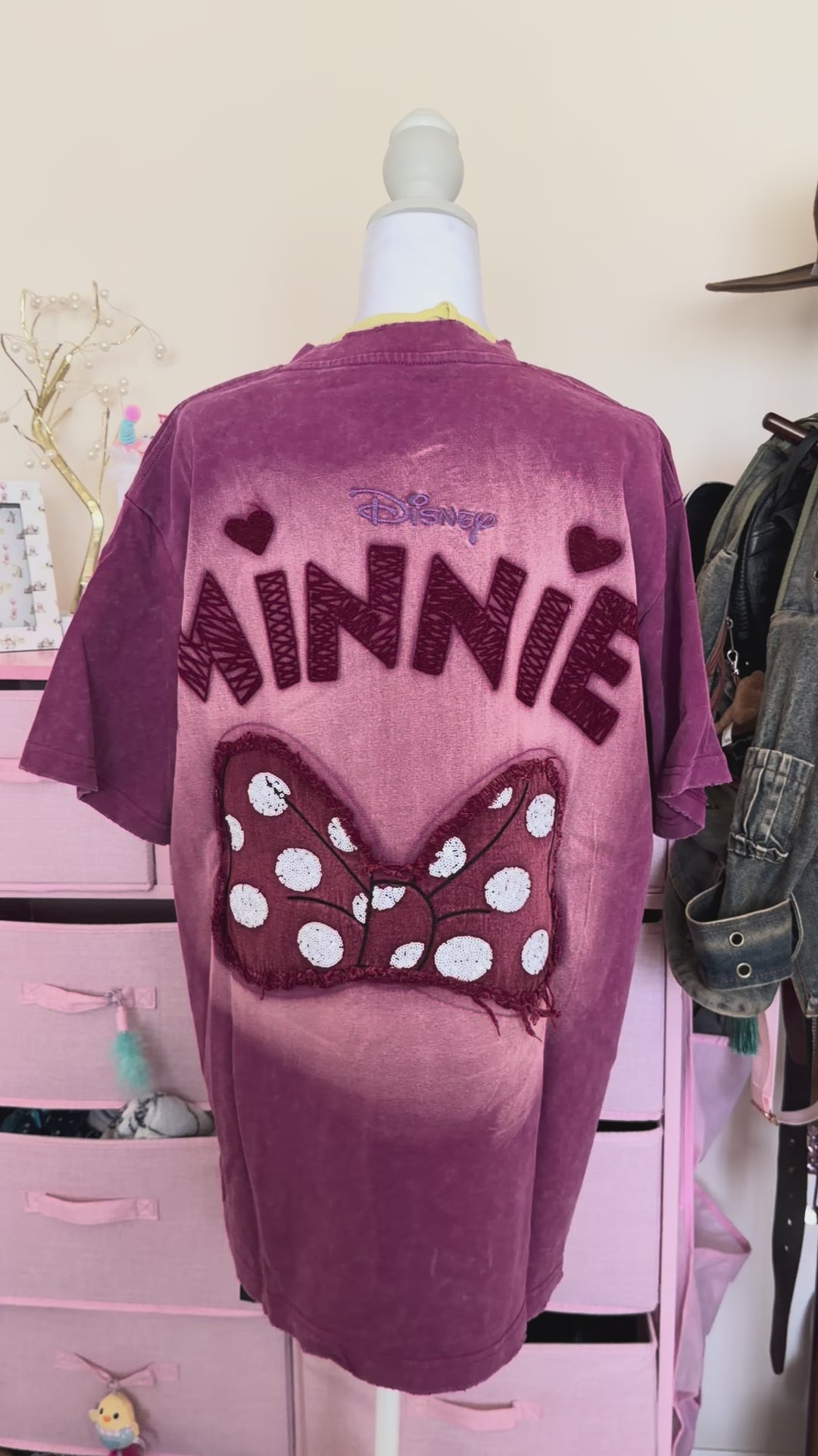 3D Patchwork Acid Wash Oversized T-Shirt – Berry Pink