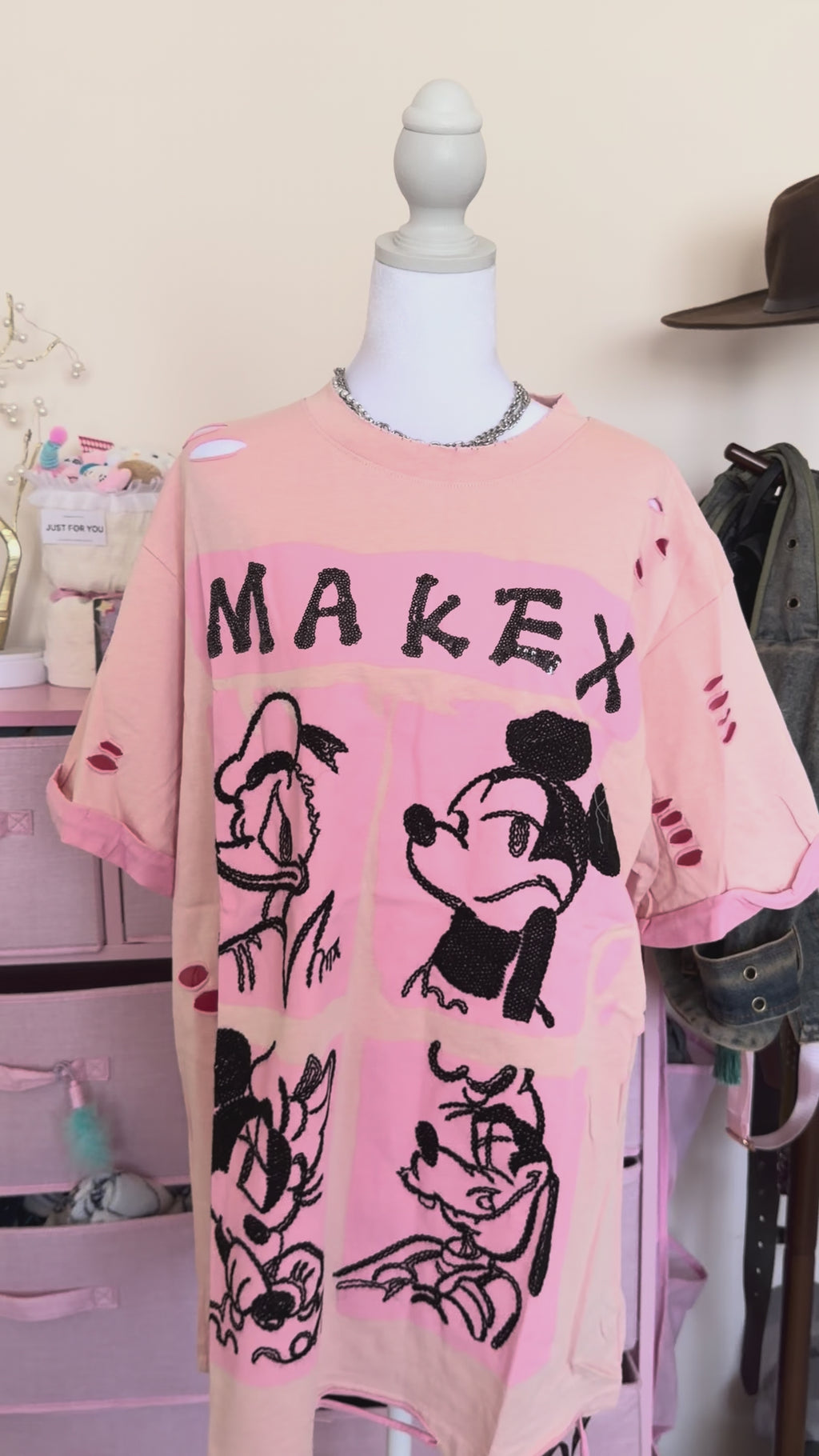 Pink Distressed Cartoon Graphic T-Shirt | Y2K Vintage Streetwear Tee