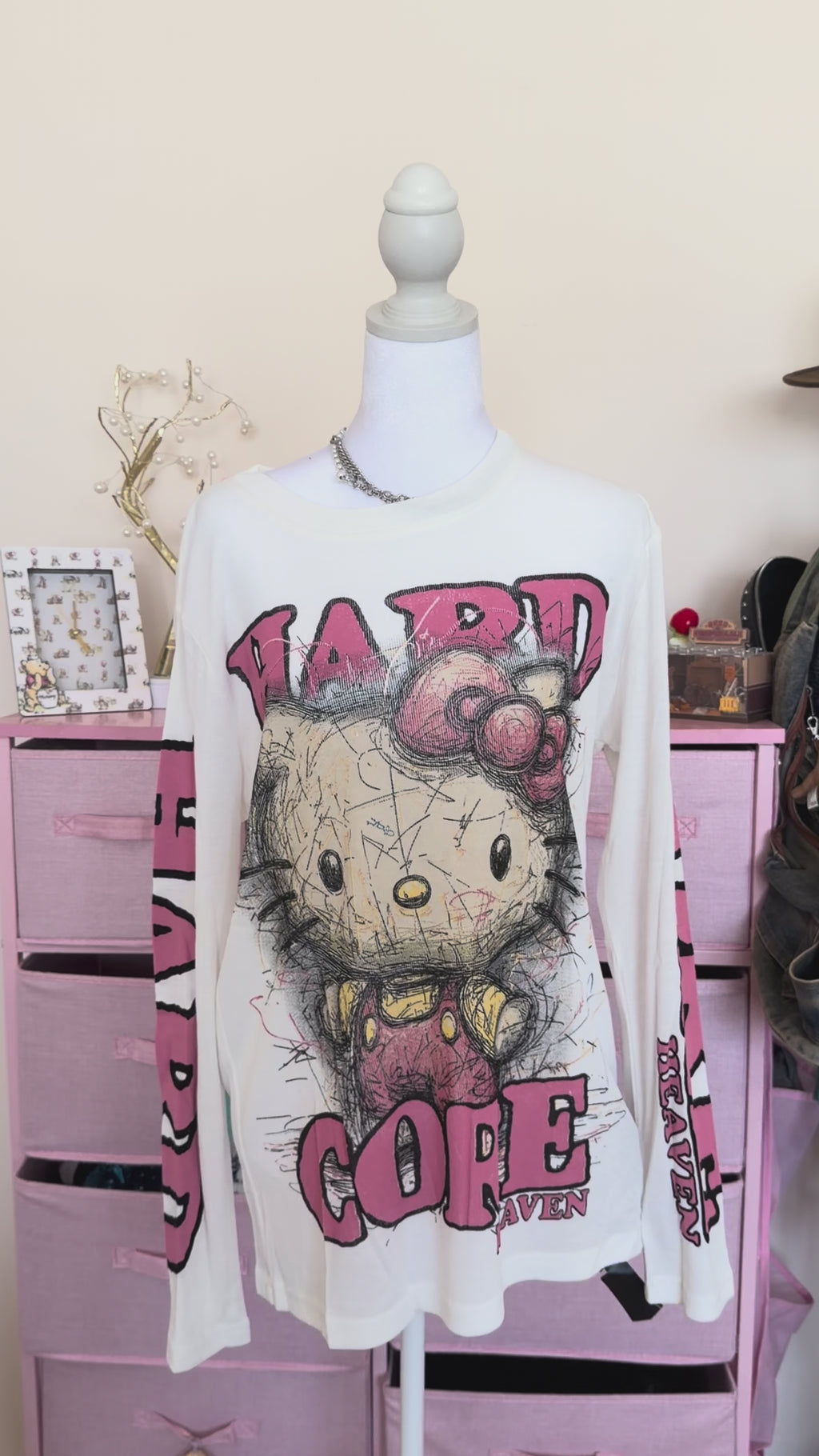 White Sketch Cartoon Graphic Long Sleeve T-Shirt | Y2K Streetwear Top