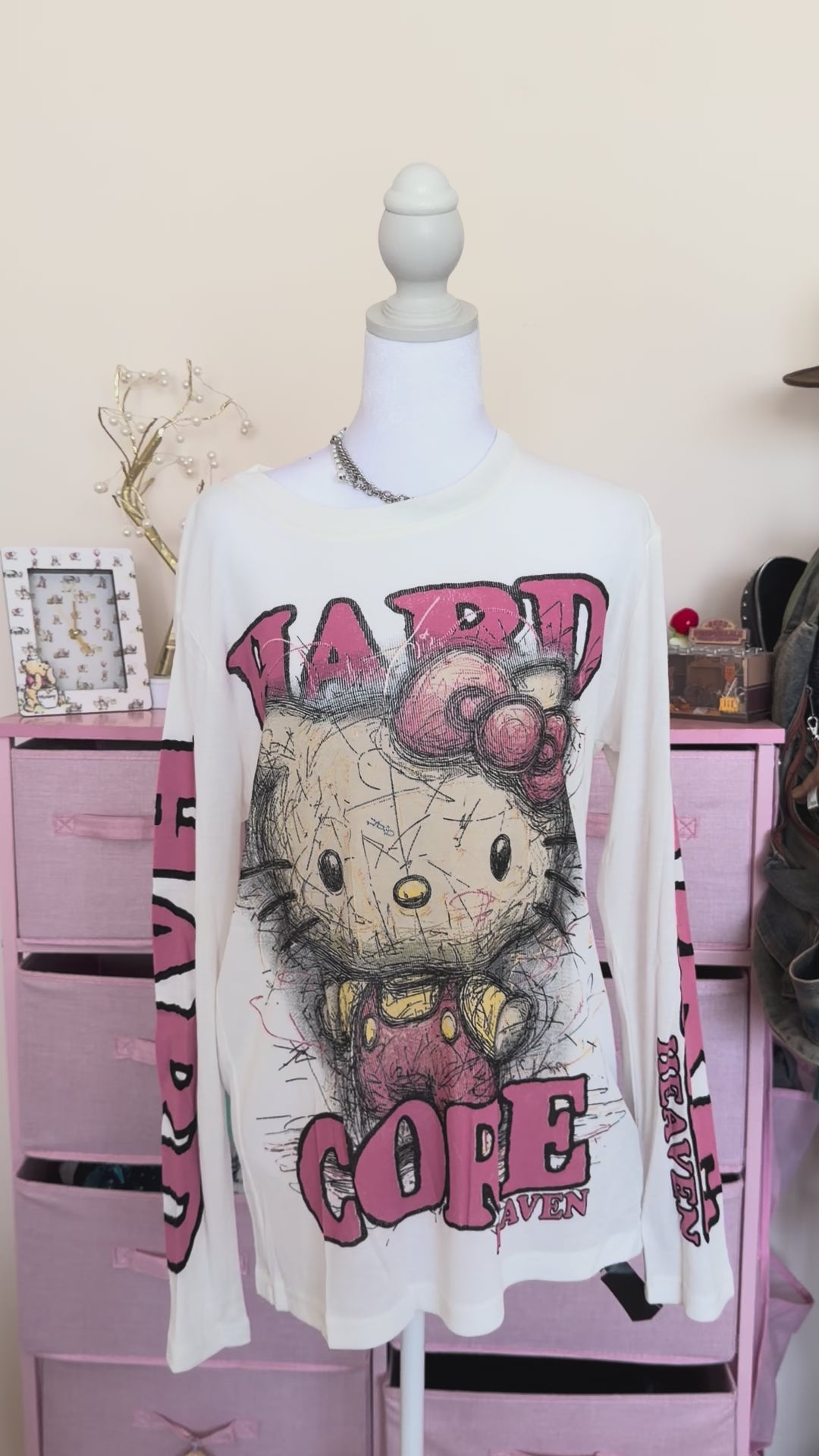 White Sketch Cartoon Graphic Long Sleeve T-Shirt | Y2K Streetwear Top