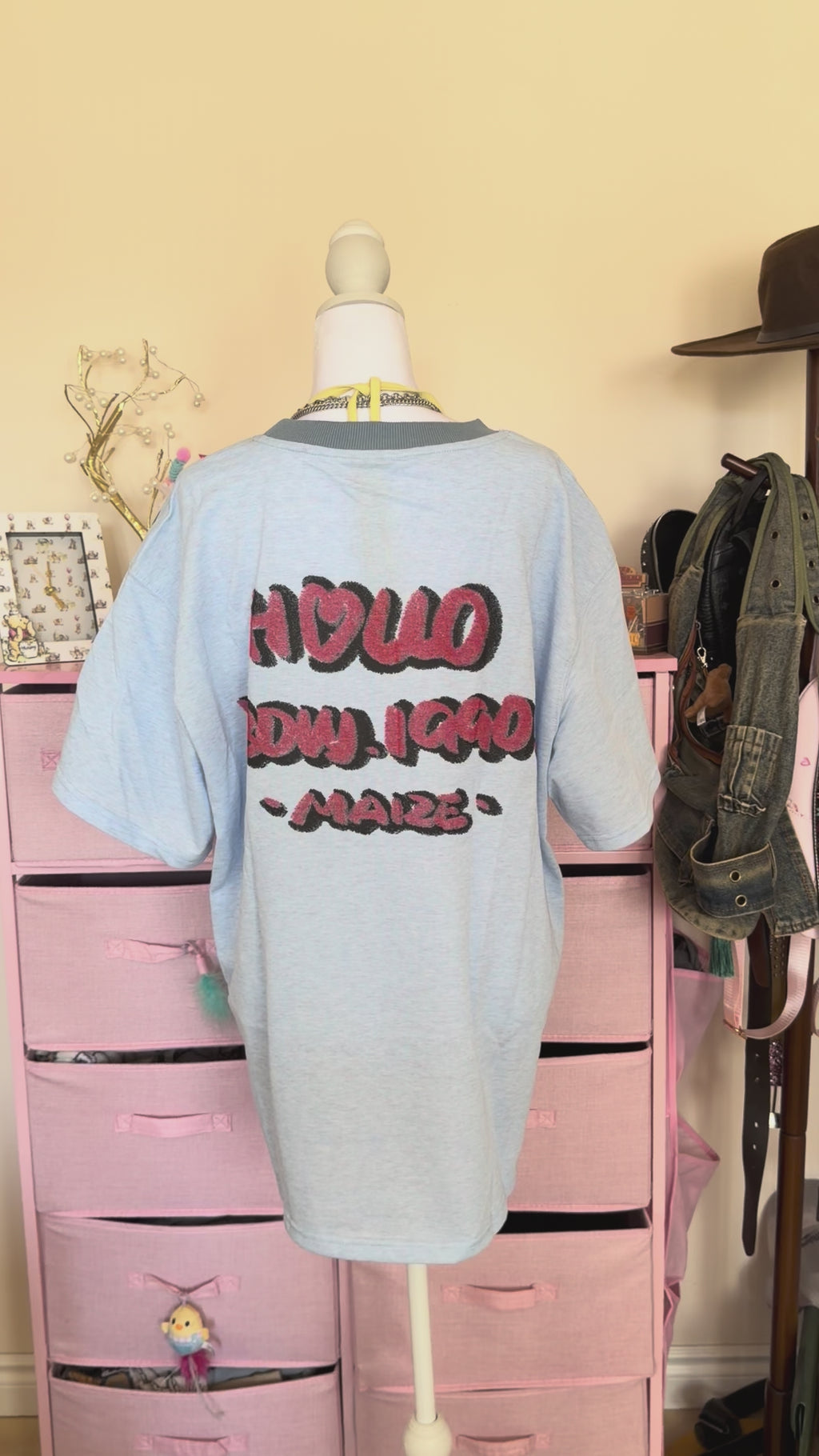 Vintage Cartoon Collage Graphic Oversized T-Shirt – Blue