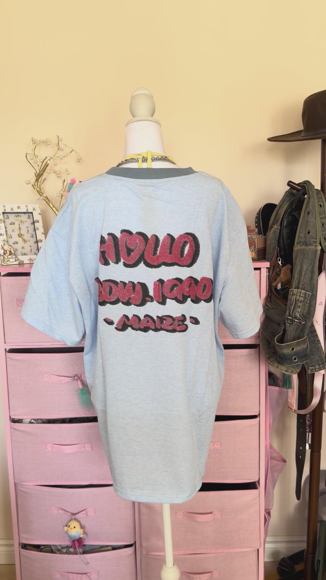 Vintage Cartoon Collage Graphic Oversized T-Shirt – Blue