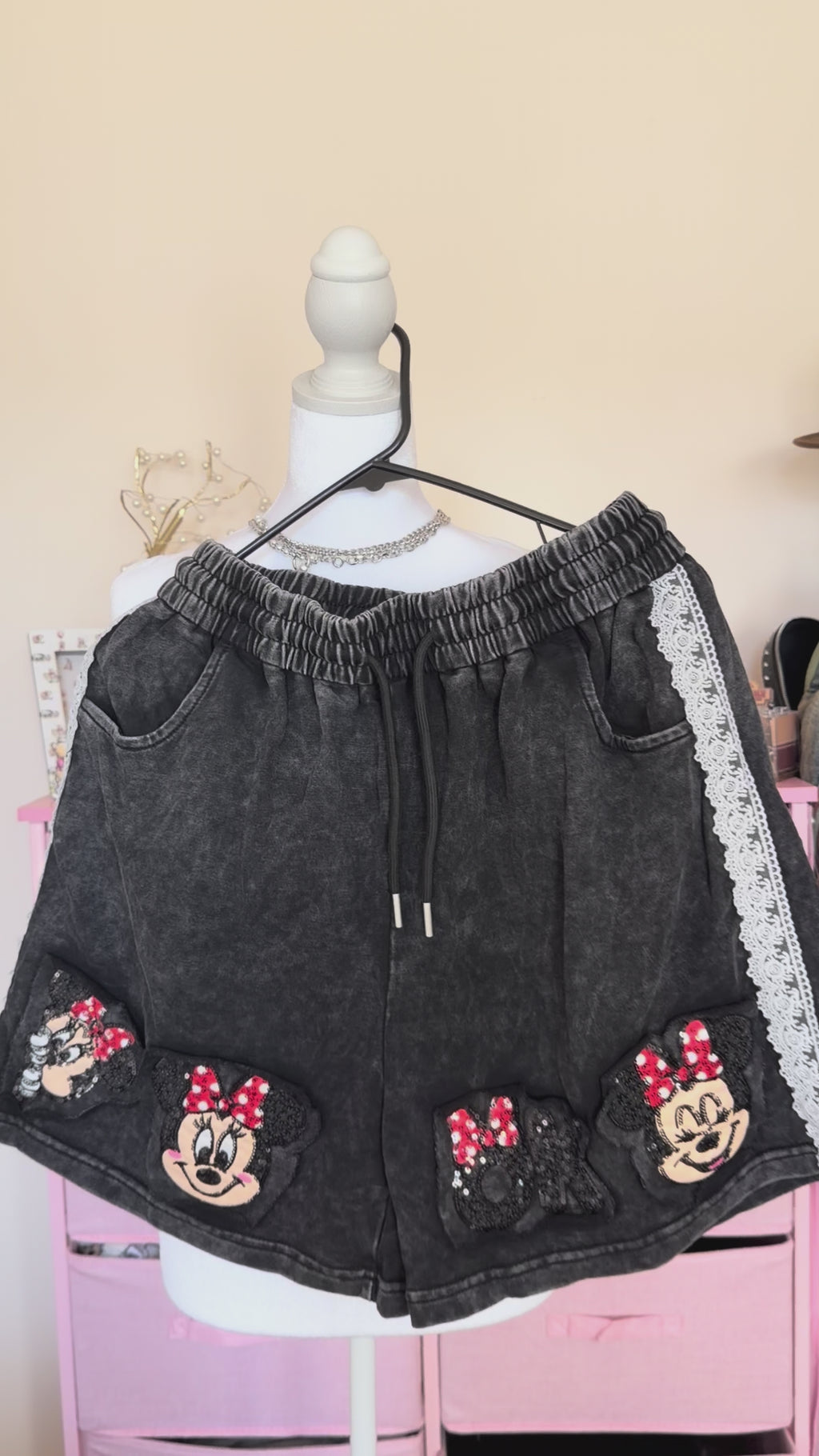 Y2K Lace Patch Pocket Denim Shorts | Black