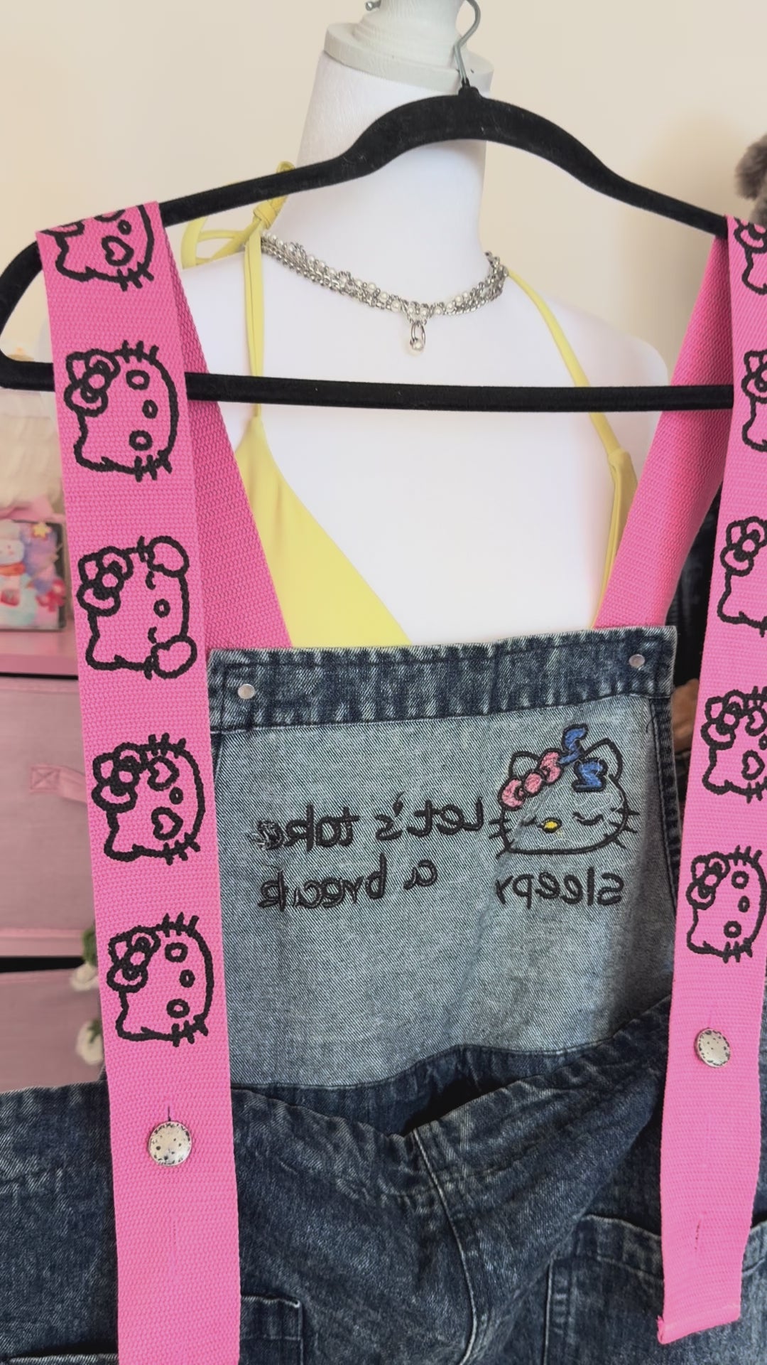 Vintage Denim Overalls with Hello Kitty Graphics