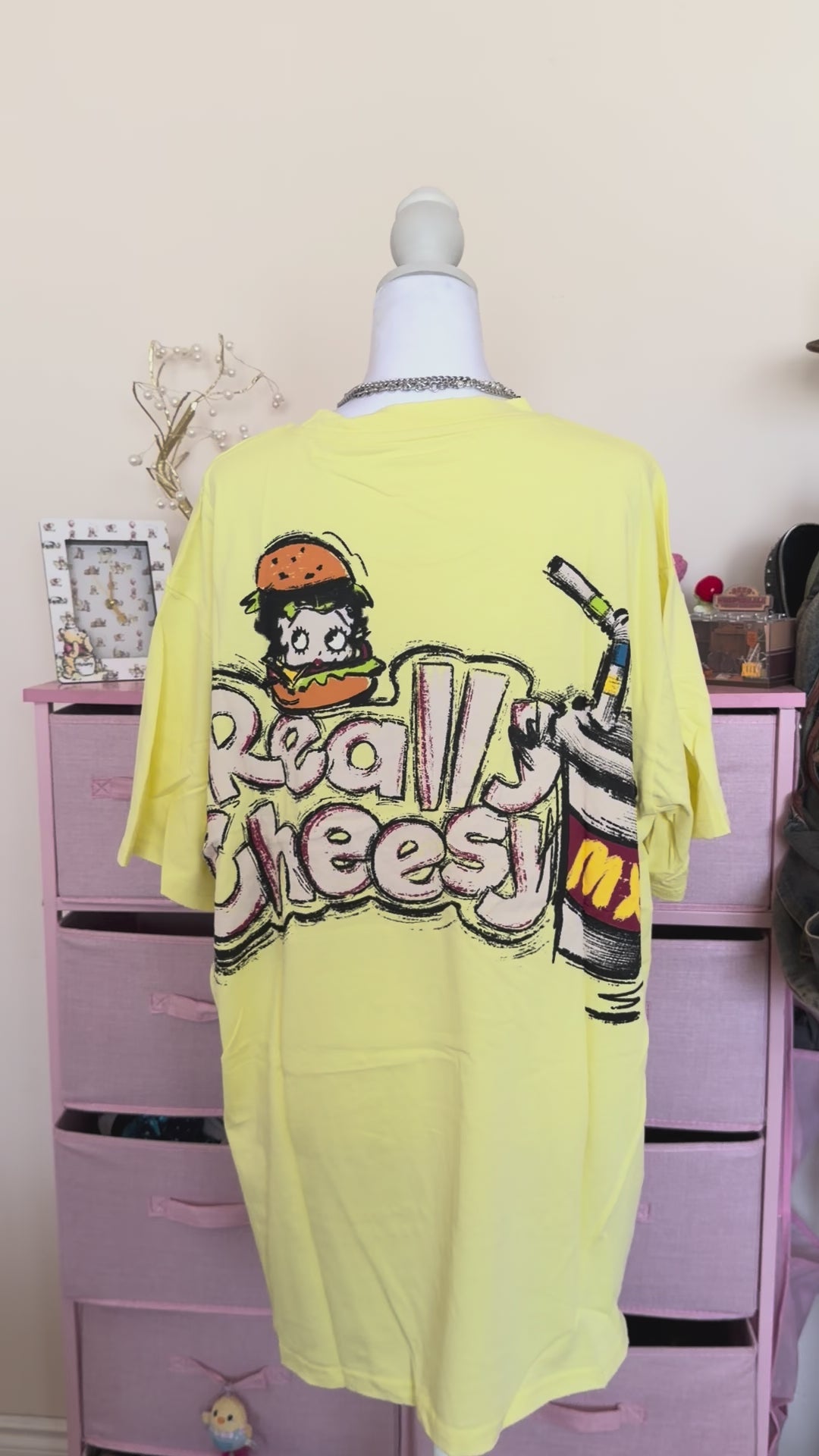 Yellow Vintage Cartoon Graphic T-Shirt | Y2K Retro Oversized Tee