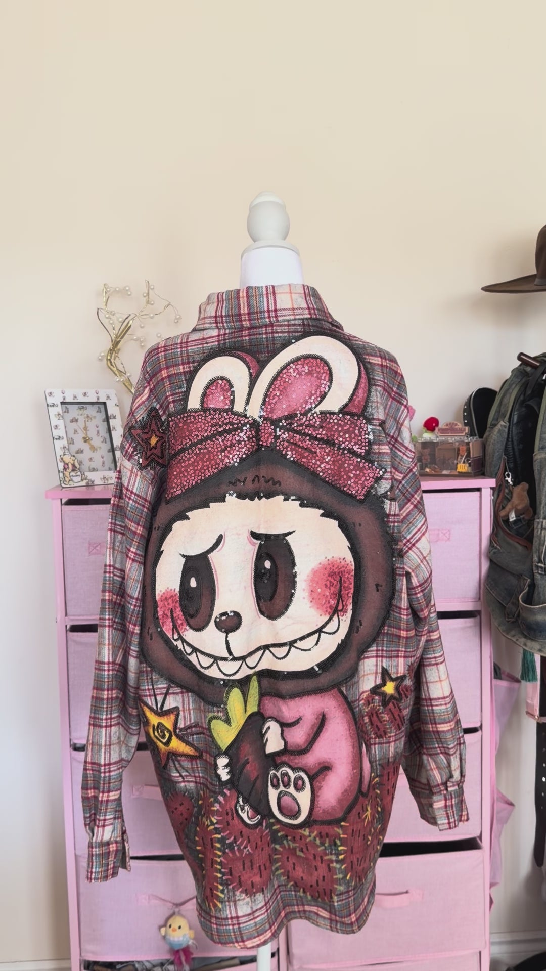 Vintage Plaid Patchwork Graphic Oversized Shirt – Brown