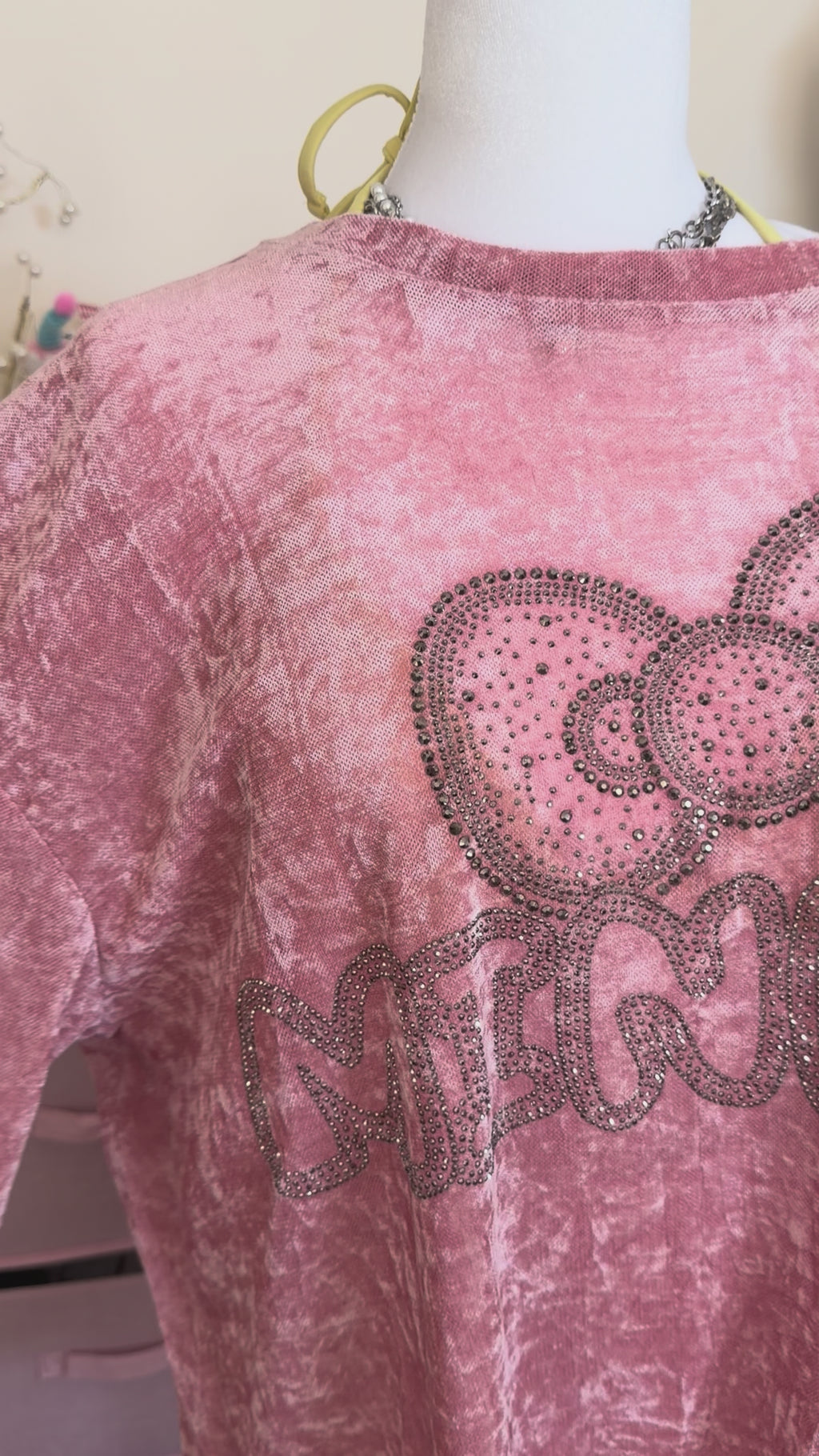 Y2K Pink Rhinestone Graphic Tee