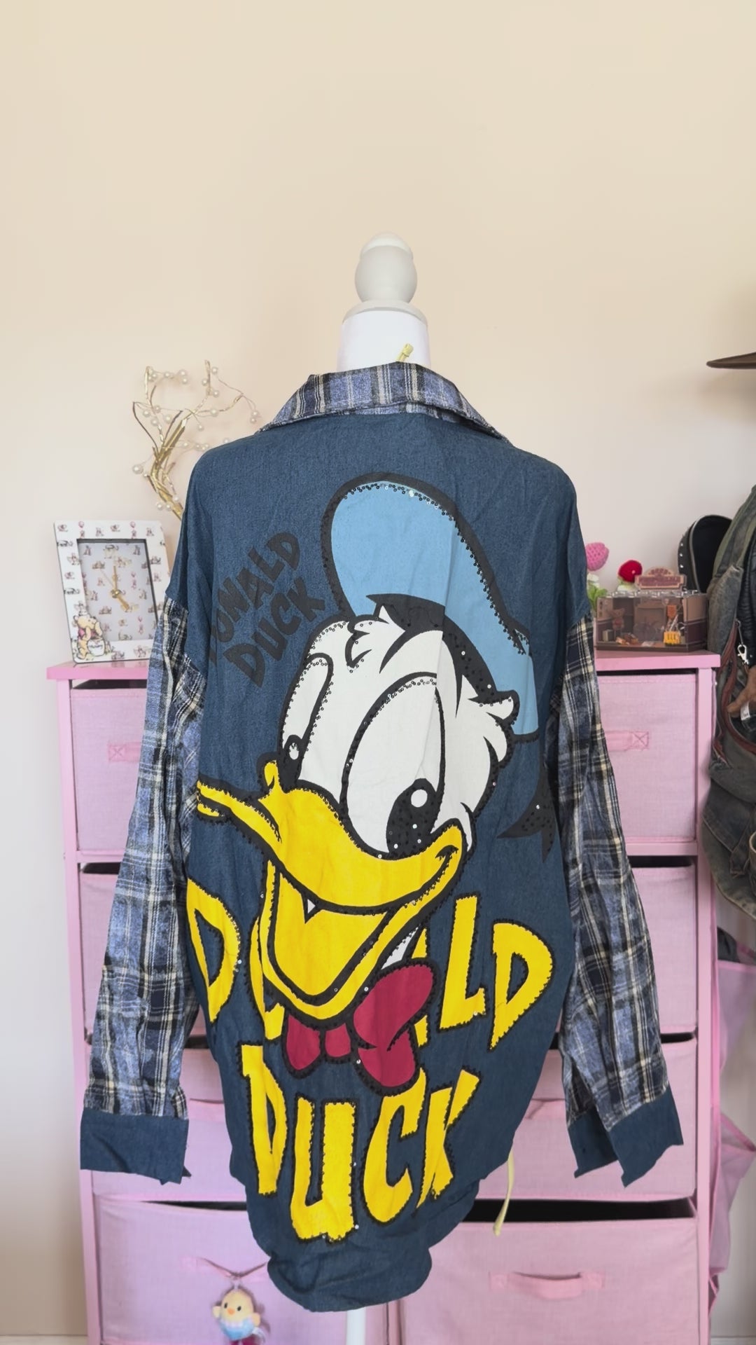 Vintage Patchwork Denim Plaid Button-Up Shirt | Oversized Y2K Style