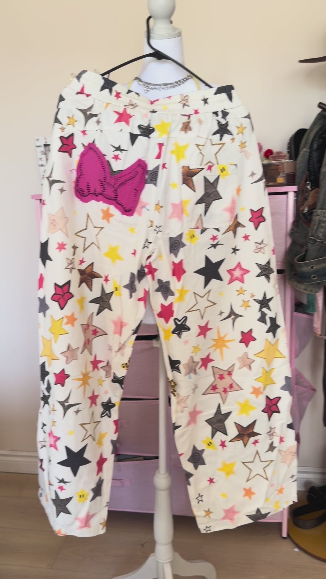 Y2K Star Print Wide Leg Pants | Cream