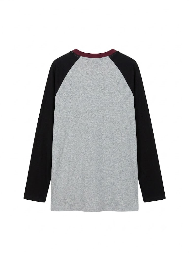 Grey Raglan Cartoon Graphic Long Sleeve T-Shirt | Y2K Casual Streetwear Top