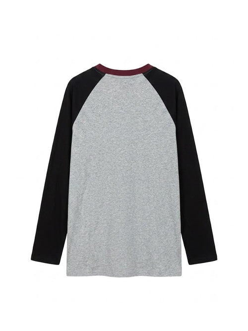 Grey Raglan Cartoon Graphic Long Sleeve T-Shirt | Y2K Casual Streetwear Top